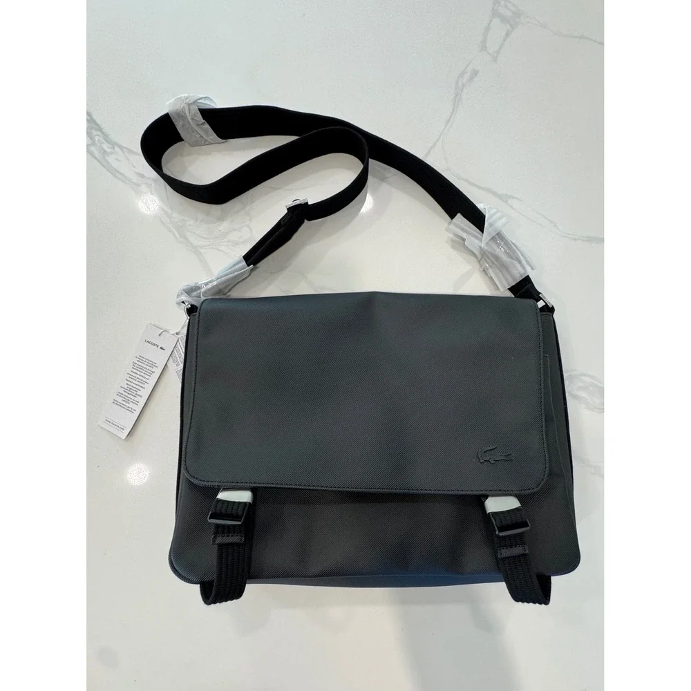 Lacoste Messenger Bag Adjustable Strap Black Mens NEW NWT
